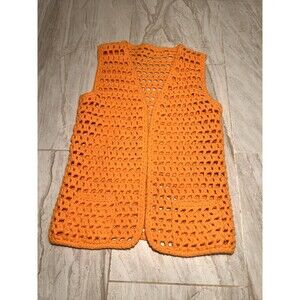 1950-1960’s vintage Handmade Crocheted Boho Vest in Bright Orange